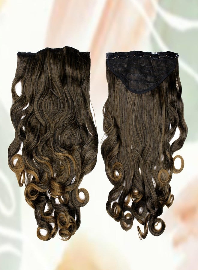 GLAN Soft and Silky Synthetic Hair Extension for Girls and Women 5Clips 18-22 InchesPack of 1 (Curly Brown Highlighting) - Image 2
