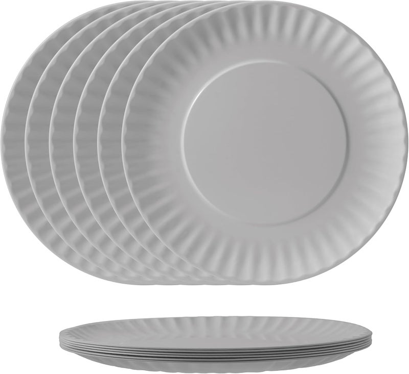 TP 105 inch Melamine Dinner Plates Set of 6 Lightweight Serving Round Salad Plate for 6 Dessert Dishes for Indoors and Outdoors Gray - Image 1