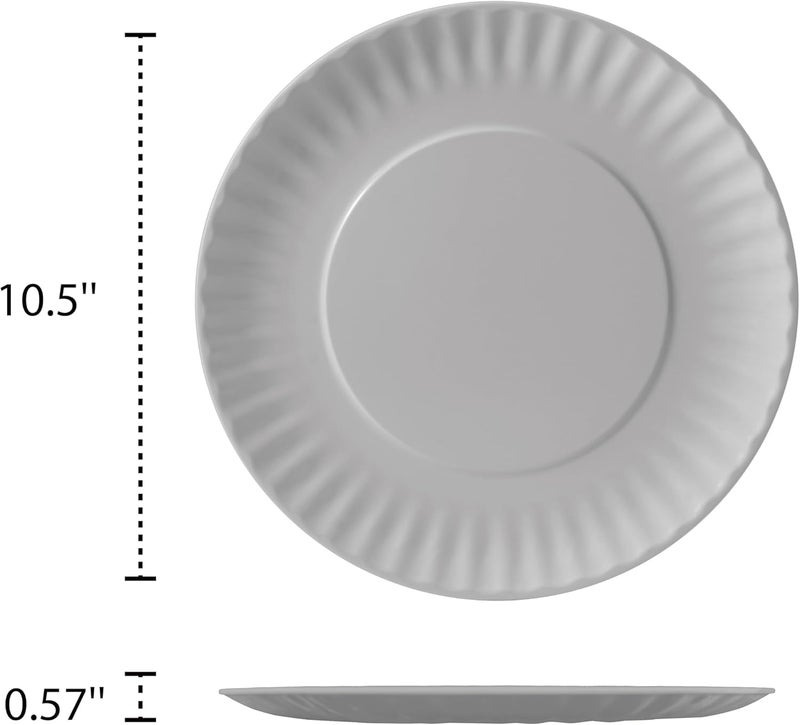 TP 105 inch Melamine Dinner Plates Set of 6 Lightweight Serving Round Salad Plate for 6 Dessert Dishes for Indoors and Outdoors Gray - Image 2