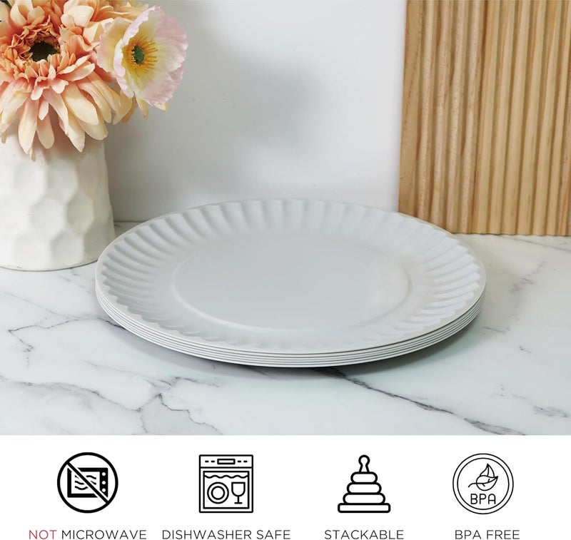 TP 105 inch Melamine Dinner Plates Set of 6 Lightweight Serving Round Salad Plate for 6 Dessert Dishes for Indoors and Outdoors Gray - Image 3