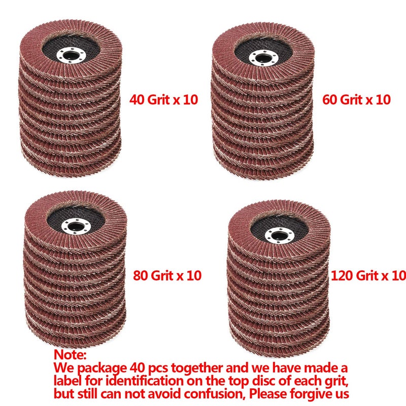 MinCHI257 Flap Discs 40 PCS 4.5 Inch - 40 60 80 120 Grit Grinding Discs 4 1/2 Assorted Sanding Grinding Wheels,Aluminum Oxide Abrasives,Grinder disc - Image 3