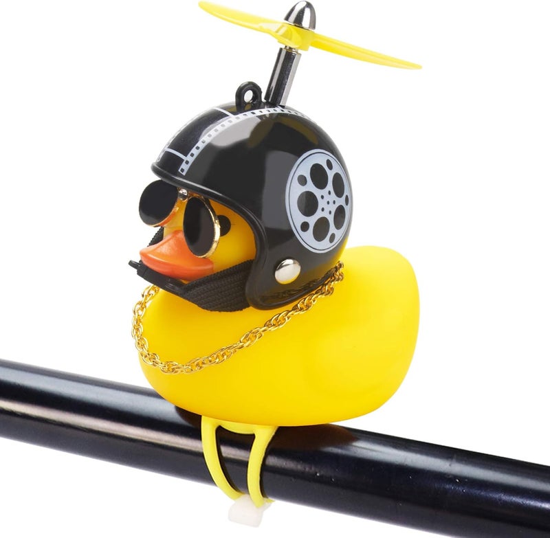 wonuu Rubber Duck Toy Car Ornaments Yellow Duck Car Dashboard Decorations Squeeze Duck Bicycle Horns with Propeller Helmet - Image 1