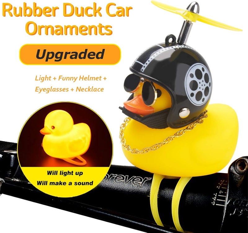 wonuu Rubber Duck Toy Car Ornaments Yellow Duck Car Dashboard Decorations Squeeze Duck Bicycle Horns with Propeller Helmet - Image 2