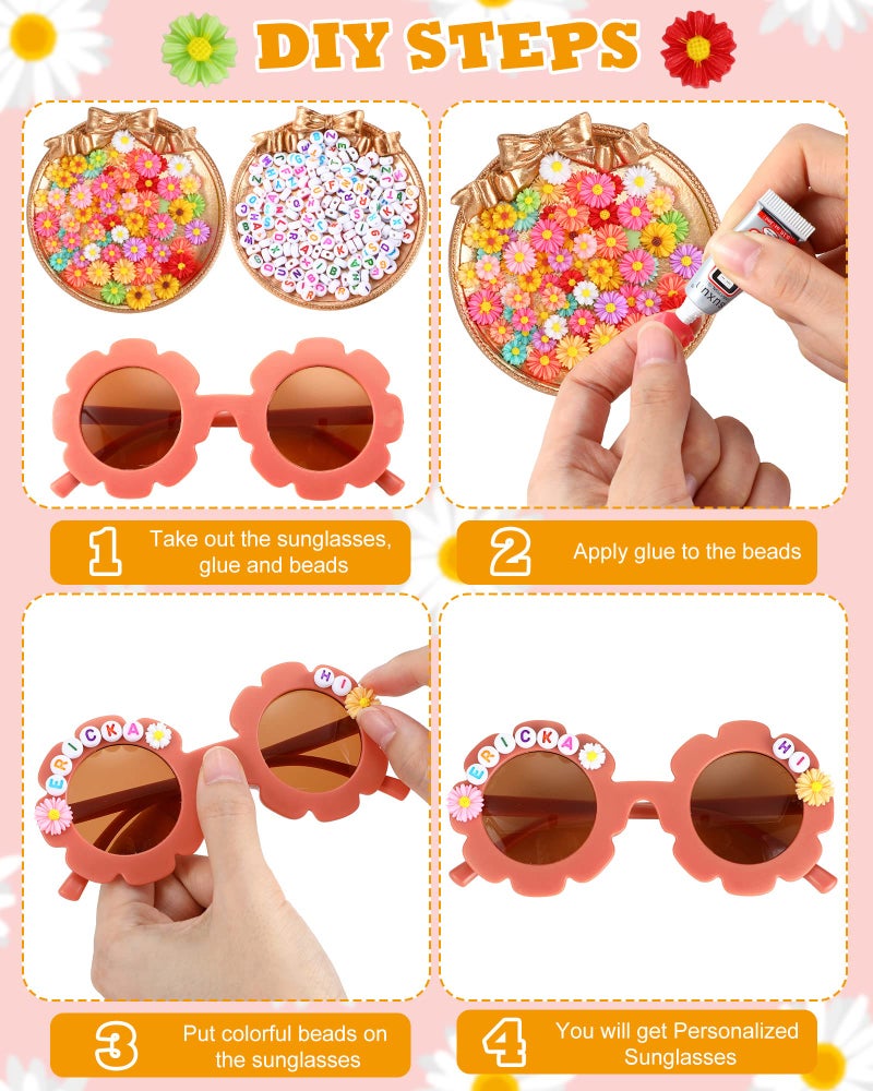 Cindeer 24 Pairs Flower Sunglasses Kids Diy Round Boho Flower Sunglasses Set Includes 100 Pcs Daisy Charm 416 Letter Beads And Glue For Kid Girls Party Favors Gifts Supplies - Image 4