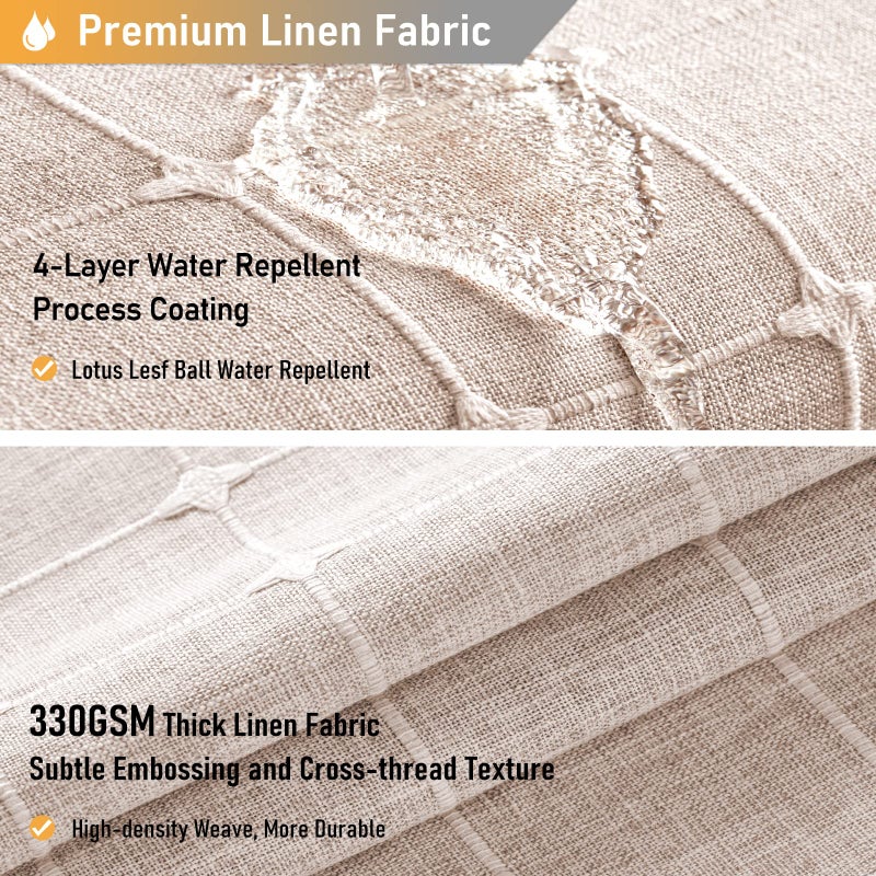BTTN Extra Long Shower Curtain - 72x84 Inch Long Boho Linen Thick Fabric Shower Curtain Set with Plastic Hooks, Tall Farmhouse French Country Chic Macrame Cloth Shower Curtains for Bathroom, Tan/Taupe - Image 4