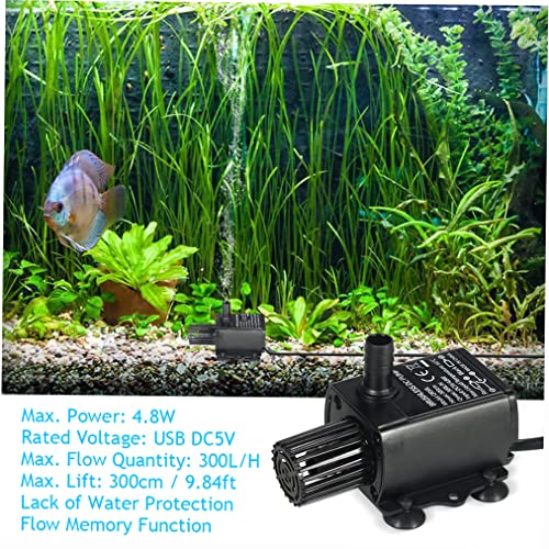 Decdeal Submersible Water Pump Aquarium Fountain with Flow Adjustment Function and USB Interface, DC 5V 4.8W 300L/H Lift 300cm - Image 2