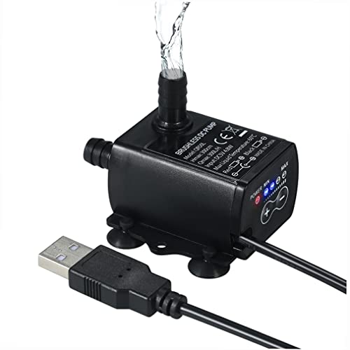 Decdeal Submersible Water Pump Aquarium Fountain with Flow Adjustment Function and USB Interface, DC 5V 4.8W 300L/H Lift 300cm - Image 1