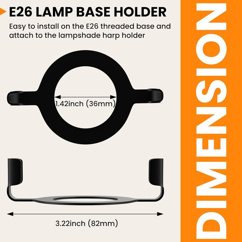 MARRTEUM E26 Lamp Harp Saddle Base Lampshade Holder 1-7/16" (36 mm) Non-Slip UNO Collar Adapter for E26 Threaded Base, 2pcs Black Tone - Image 2