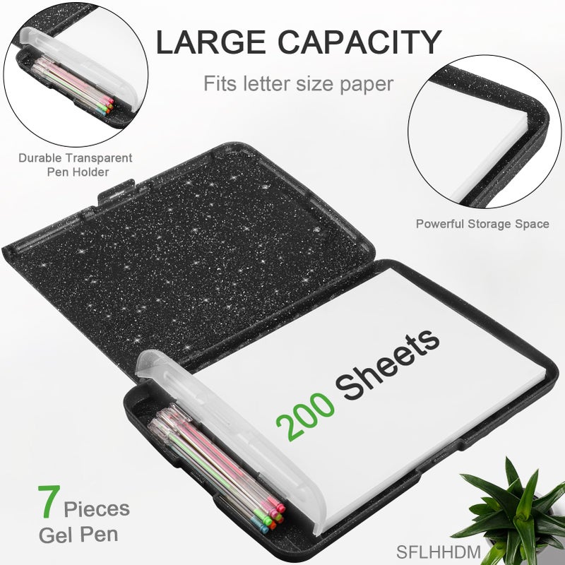 SFLHHDM Glitter Clipboard with Storage,Storage Clipboard with Pen Holder,A4 Binder Clip Boards 8.5x11 with Low Profile Clip,Side Opening Sparkle Clipboards,Plastic Clipboards Folder for Office Supplies-Black - Image 3