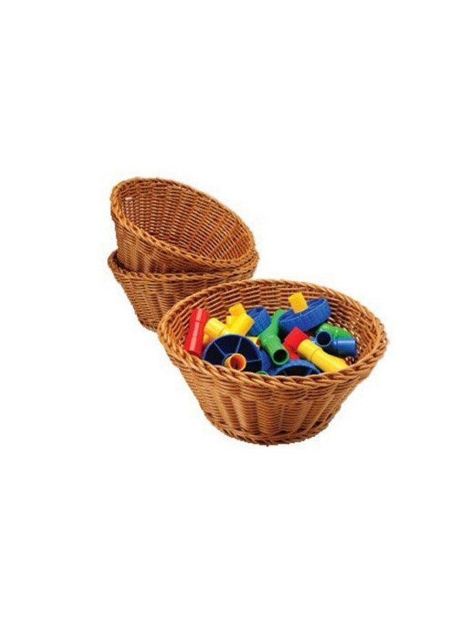 Constructive Playthings Round Plastic Brown Woven Baskets, Set Of 3 