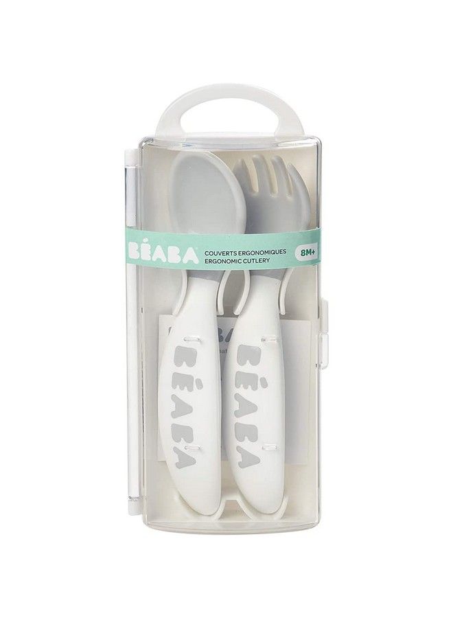 BEABA Set Of 2Nd Stage Training Fork And Spoon Ergonomic Shape Suitable For Left Handed And Right Handed Transport Case Included Light Mist - Image 4