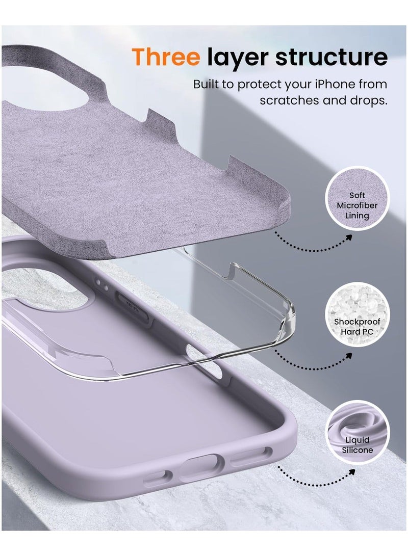 أكاليكس جراب سيليكون متوافق مع iPhone 17، جراب هاتف سيليكون سائل رفيع مع مصد مطاطي ناعم مقاوم للصدمات مكون من 3 طبقات مع بطانة من مادة TPU (أرجواني فاتح) - Image 3