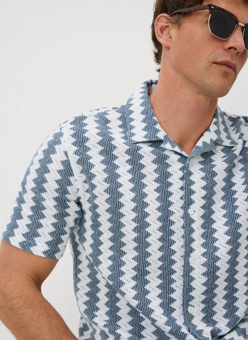 Matalan Blue Stripe Crochet Short Sleeve Shirt