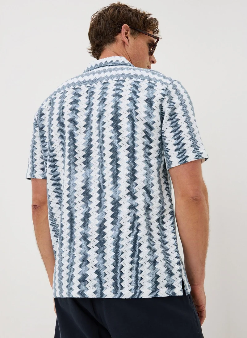 Matalan Blue Stripe Crochet Short Sleeve Shirt