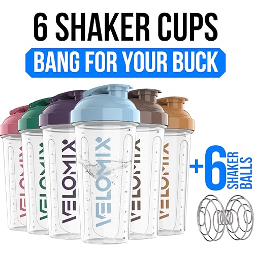 VELOMIX 6 PACK 28 oz Protein Shaker Bottle for Protein Mixes 6x Wire Whisk Leak Proof Shaker Cups for Protein Shakes Protein Shaker Bottle Pack Protein Shake Cup Muted Clarity - Image 3