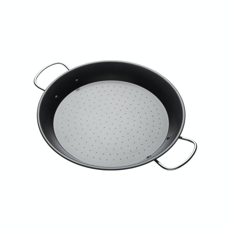KitchenCraft World of Flavours Paella Pan Non Stick Pan for Paella Rice and Paella Seasoning Carbon Steel 32 cm 13 Black