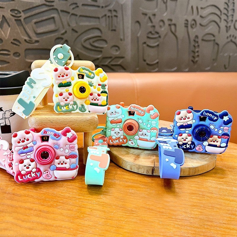 Creative New Projection Camera Series Keychain Cute Schoolbag Pendant Panda Small Animal Hanging Gifts Batch Cream piggy projection camera