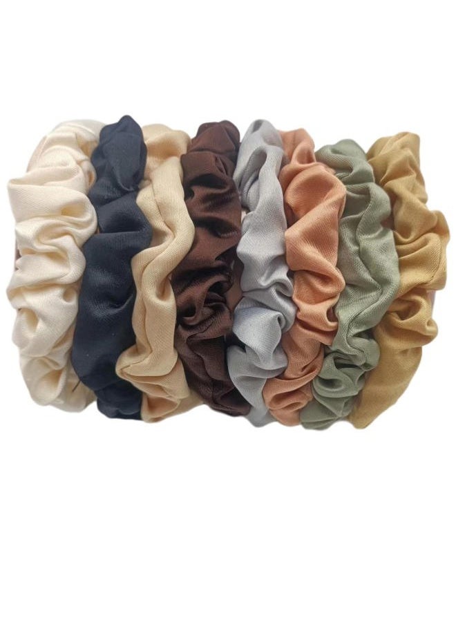 PNEIFON - Silk Hair Scrunchy Skinny Scrunchy Hair Ties 8 PcsSoft Comfortable Small Silk Scrunchy Skinn Ropes Elastics Ponytail Holders for Women Girls Hair Accessories - Image 1