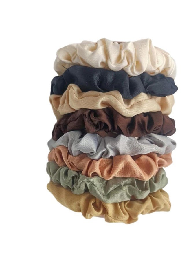 PNEIFON - Silk Hair Scrunchy Skinny Scrunchy Hair Ties 8 PcsSoft Comfortable Small Silk Scrunchy Skinn Ropes Elastics Ponytail Holders for Women Girls Hair Accessories - Image 1