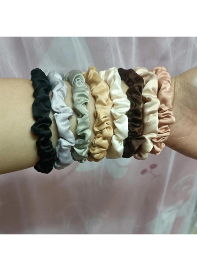 PNEIFON - Silk Hair Scrunchy Skinny Scrunchy Hair Ties 8 PcsSoft Comfortable Small Silk Scrunchy Skinn Ropes Elastics Ponytail Holders for Women Girls Hair Accessories - Image 1