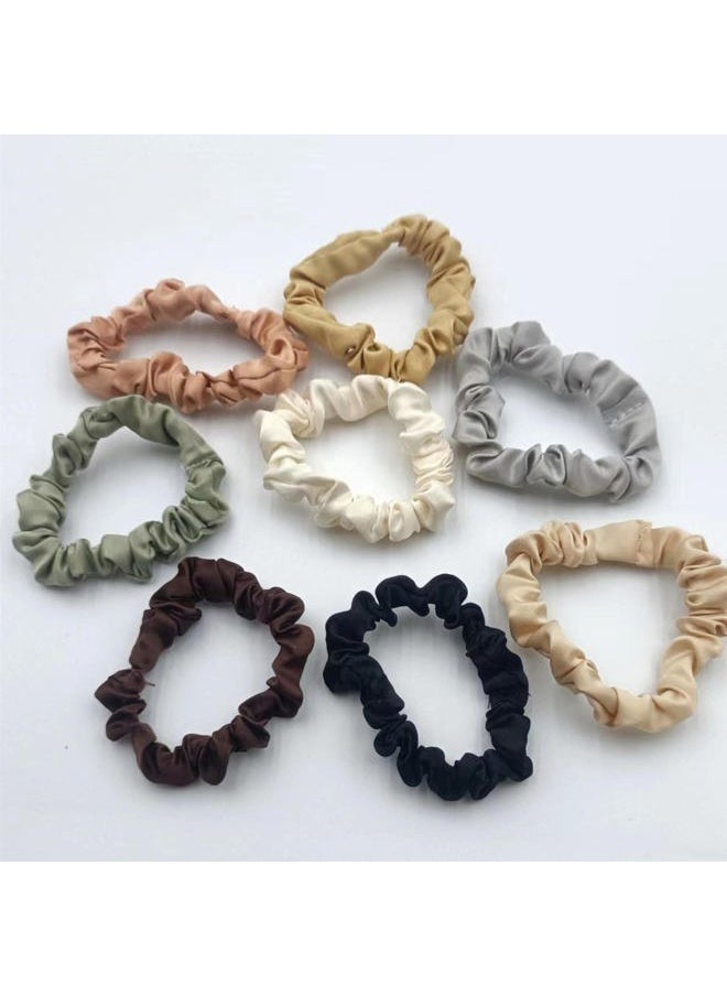 PNEIFON - Silk Hair Scrunchy Skinny Scrunchy Hair Ties 8 PcsSoft Comfortable Small Silk Scrunchy Skinn Ropes Elastics Ponytail Holders for Women Girls Hair Accessories - Image 1