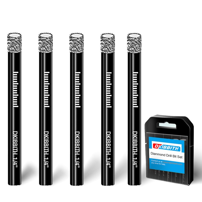 DKIBBITH 5 Packs 1/4" Diamond Drill Bits for Tile, Porcelain, Ceramic, Granite, Marble, Stone, Glass, Dry Drilling Tile Drill Btis with Storage Case and 1/4" Round Shank. - Image 1