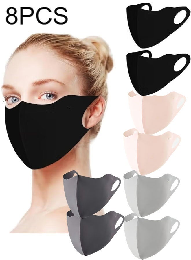Happy D 8-piece set of 3D seamless masks, outdoor sports UV-proof sun protection masks, breathable ice silk polyester sun protection masks, available in black, light pink, gray, and dark gray. - Image 1