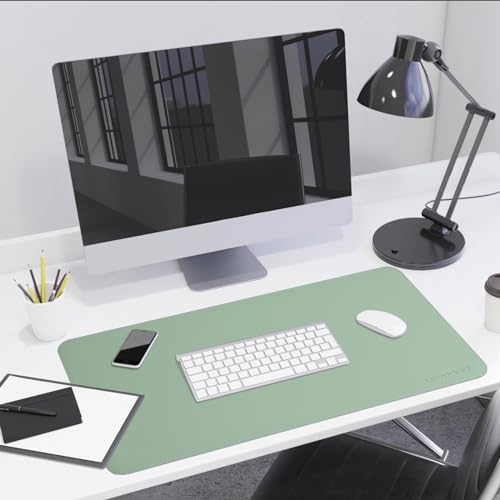 AROPANA Vegan Leather Desk Mat | Large Reversible Mouse Pad & Computer Table Protector | Dual-Side Waterproof Extended Laptop Pad with Edge-Stitched Design (90x45CM, Light Green and Blue) - Image 5