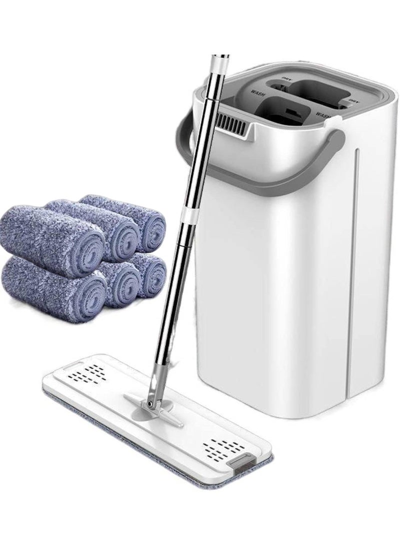 Mop and Bucket with Wringer Set, Hands Free Flat Floor Mops for Floor Cleaning, 6 Washable Microfiber Pads, Wet and Dry Use, Home Floor Cleaning System for All Floor Types and Windows - Image 1