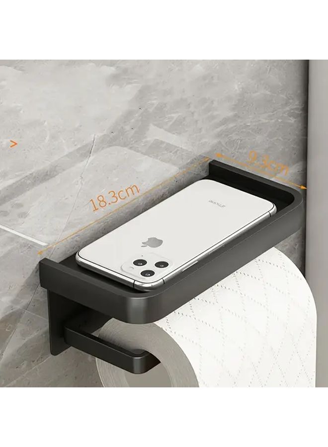 Wall Mounted Dark Grey Toilet Paper Holder With Shelf Bathroom Storage - Image 2