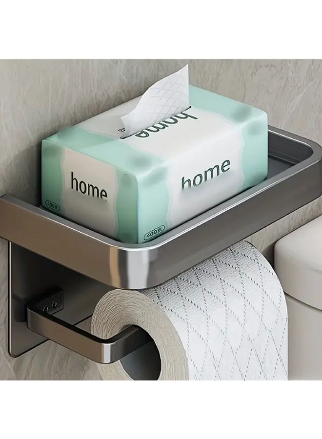 Wall Mounted Dark Grey Toilet Paper Holder With Shelf Bathroom Storage - Image 1