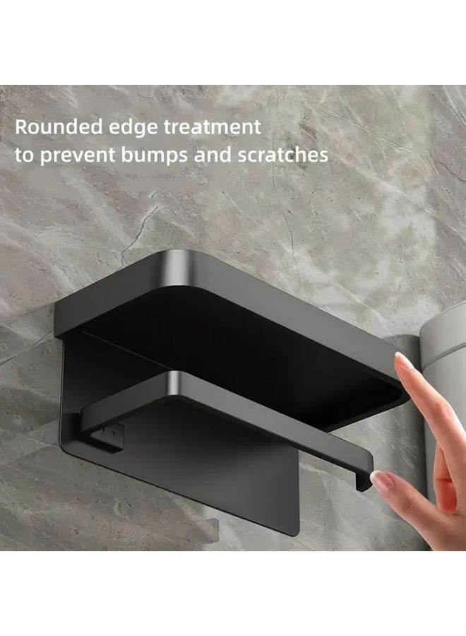 Wall Mounted Dark Grey Toilet Paper Holder With Shelf Bathroom Storage - Image 4