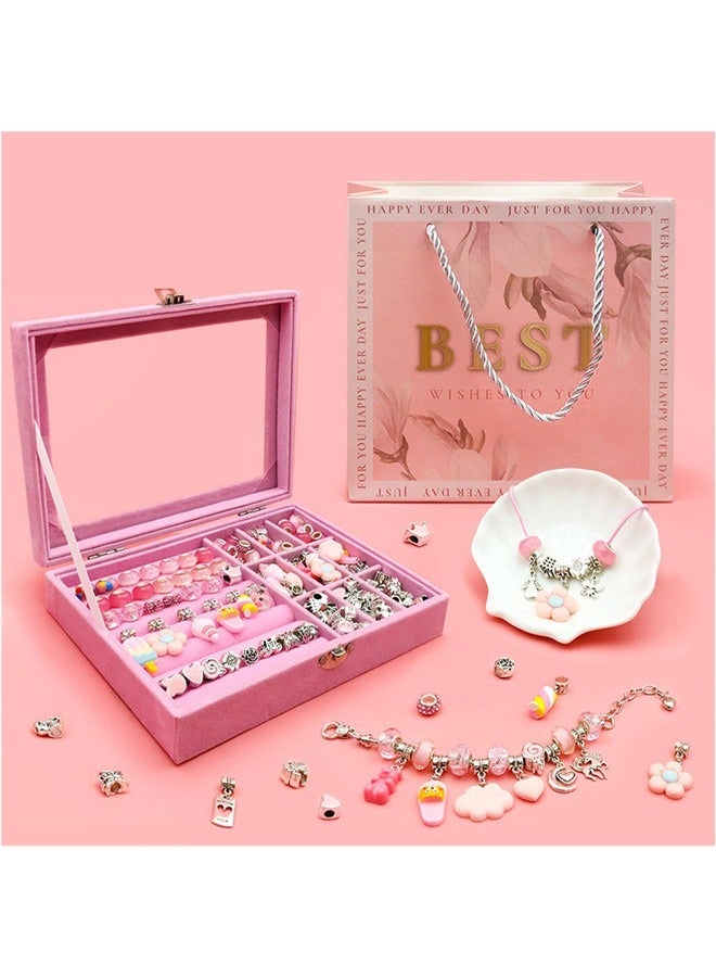 Beauenty Bracelet Making Kit for Girls 66PCs Charm Bracelets Kit with Jewelry Box Jewelry Charms Bracelets for DIY Craft Jewelry Gift for Adults and Kids Present For 8-12 Year Old Girl (Pink) - Image 5