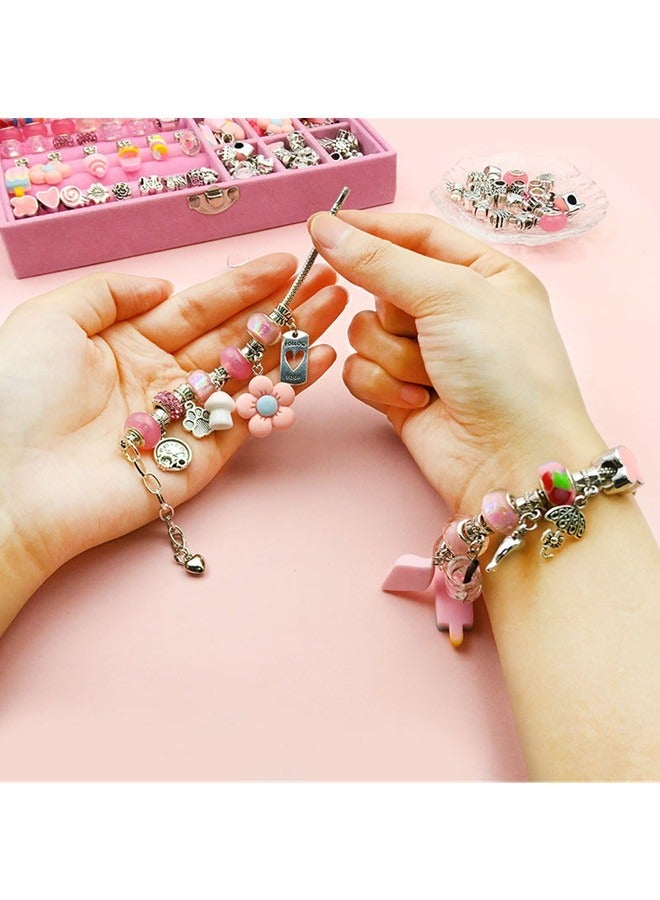 Beauenty Bracelet Making Kit for Girls 66PCs Charm Bracelets Kit with Jewelry Box Jewelry Charms Bracelets for DIY Craft Jewelry Gift for Adults and Kids Present For 8-12 Year Old Girl (Pink) - Image 2