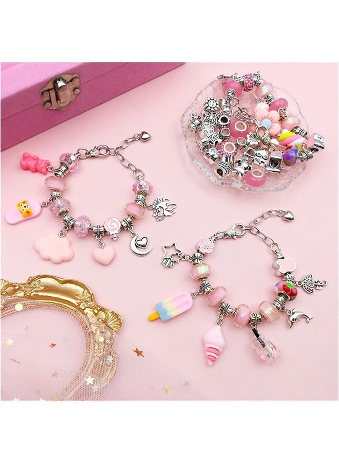 Beauenty Bracelet Making Kit for Girls 66PCs Charm Bracelets Kit with Jewelry Box Jewelry Charms Bracelets for DIY Craft Jewelry Gift for Adults and Kids Present For 8-12 Year Old Girl (Pink) - Image 3