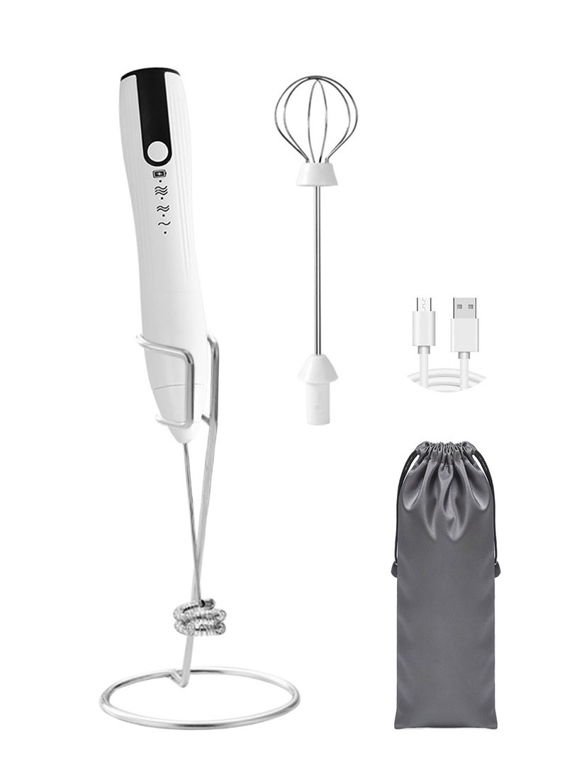 Syarme Milk Frother, Handheld Foam Maker, Rechargeable Drink Foam Mixer with 2 Heads 1 Stand, 3 Speeds Adjustable Mini Blender for Coffee, Smoothie, Egg, Hot Chocolat  - Image 1