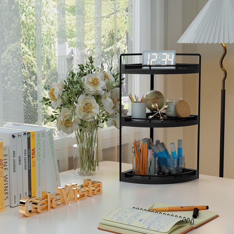 CeleVista Corner Bathroom Counter Organizer, 3 Tier Bathroom Sink Shelf Countertop, Wood Vanity Skincare Storage for Toiletries Decor, Makeup, Dresser(Black) - Image 3