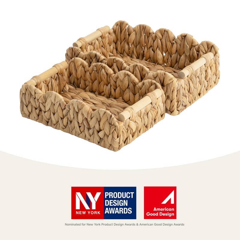 StorageWorks Toilet Paper Basket 2 Pack, Back of Toilet Basket with Wooden Handles, Small Wicker Decorative Scalloped Baskets for Organizing, Living Room Storage, Natural Water Hyacinth - Image 2