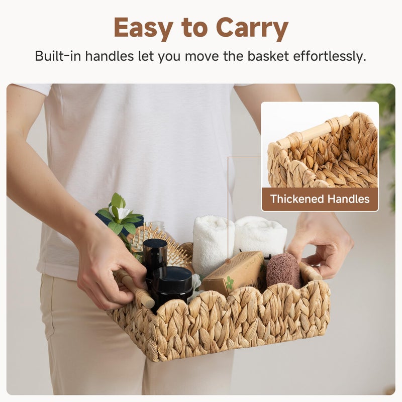 StorageWorks Toilet Paper Basket 2 Pack, Back of Toilet Basket with Wooden Handles, Small Wicker Decorative Scalloped Baskets for Organizing, Living Room Storage, Natural Water Hyacinth - Image 4