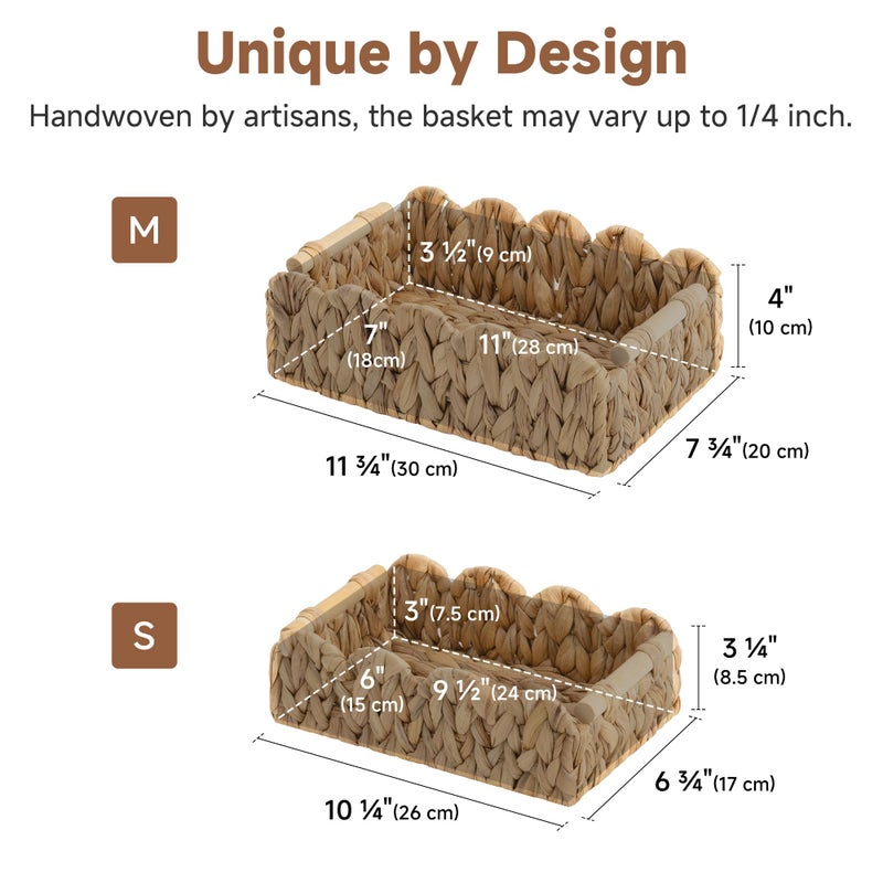 StorageWorks Toilet Paper Basket 2 Pack, Back of Toilet Basket with Wooden Handles, Small Wicker Decorative Scalloped Baskets for Organizing, Living Room Storage, Natural Water Hyacinth - Image 3