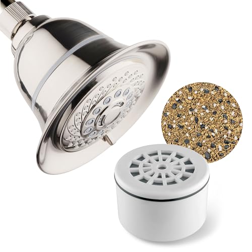 Hotel Spa 1152 AquaCare Head 5 Inch Face 6 Setting Showerhead with 3 Stage Shower Filter Cartridge Inside. (Brushed Nickel Finish) - Image 1