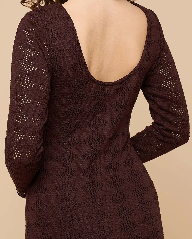 R&b  Openwork Column Dress with Round Neck and Long Sleeves for Women | Best Price UAE
