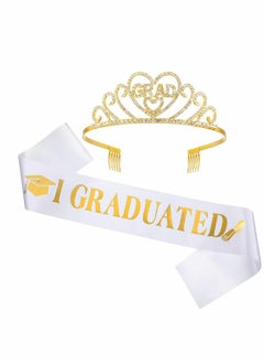 Excefore Graduation Satin Sash Crown Tiara Kit,Glittered Metal Graduation Princess Grad Crown Tiara and Graduated Sash,Great Gifts for Graduation Party Decorations...  - Image 1