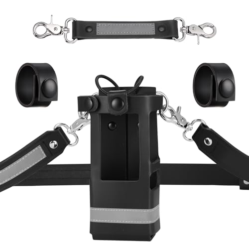 abcGoodefg Leather Firefighter Radio Strap and Holder, Reflective Leather Radio Holster Set with Anti-sway Strap, Cord Keepers Compatible with Motorola APX 6000/6000XE/8000/8000XE - Image 1