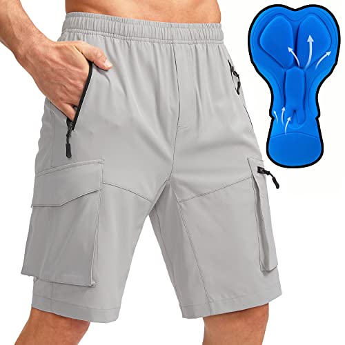 Bikewa Men's Mountain Bike Shorts 3D Padded Lightweight Biking Riding Cycling Bicycle Loose-fit Biker Shorts Zipper Pockets Light Grey X-Large - Image 1