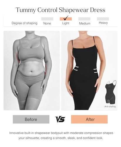 Popilush Summer Midi Dresses for Women - Bodycon Club Party Night Out Shapewear Dress with Built-in Bra Black - Image 4