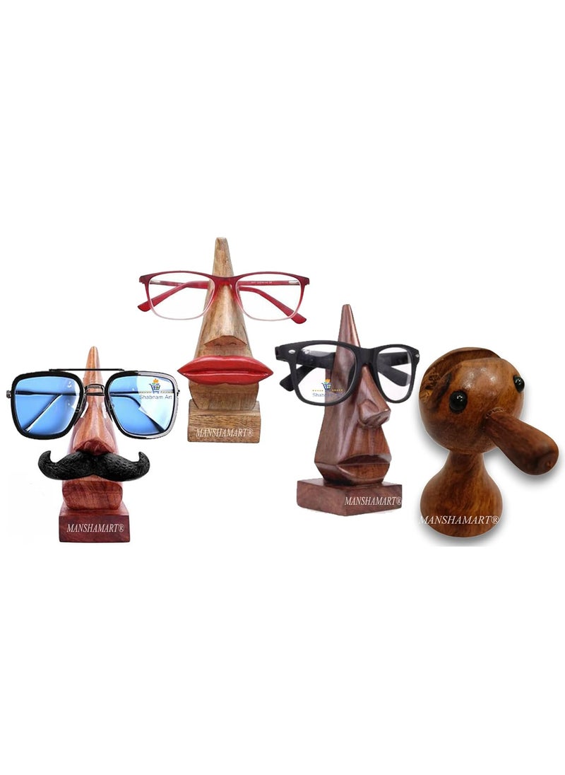MANSHAMART MANSHAMART Set of 4 Wooden Eyeglasses Spectacle Holder Wooden Spec Holder Eyewear Retainer Display Stand For Spec Decorative DesktopOfficeHome Accessories Multi Shape Spectacle Holder 