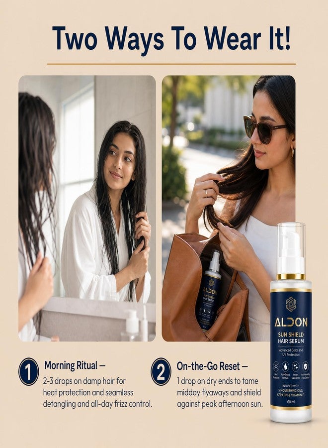 ALDON Sun Shield Hair Serum for Women & Men | UV & Color Protection, Anti-Frizz & High-Gloss Shine | 5 Nourishing Oils, Keratin & Vitamin E | Lightweight, Fast-Absorbing Serum for Dry & Damaged Hair | 60ml - Image 4