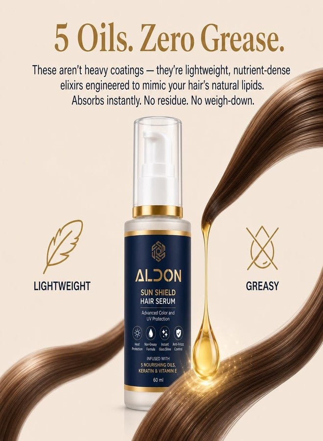 ALDON Sun Shield Hair Serum for Women & Men | UV & Color Protection, Anti-Frizz & High-Gloss Shine | 5 Nourishing Oils, Keratin & Vitamin E | Lightweight, Fast-Absorbing Serum for Dry & Damaged Hair | 60ml - Image 3