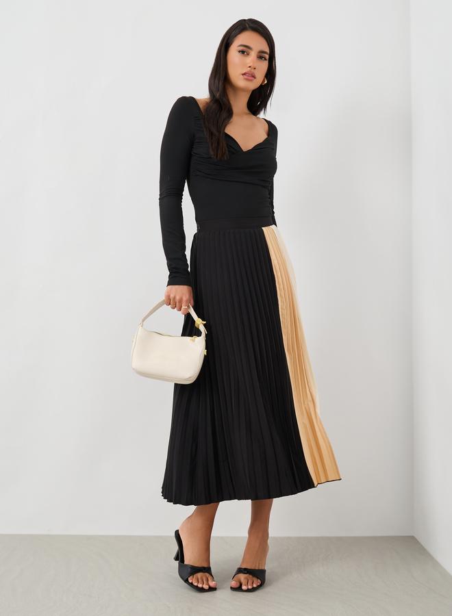 Styli Styli Color Block Pleated A-Line Midi Skirt  - Image 1